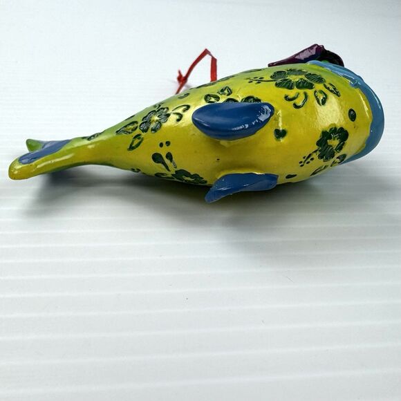 Fish in Sunglasses Christmas Ornament Tropical Beach Fun Glazed Hibiscus - Picture 5 of 9